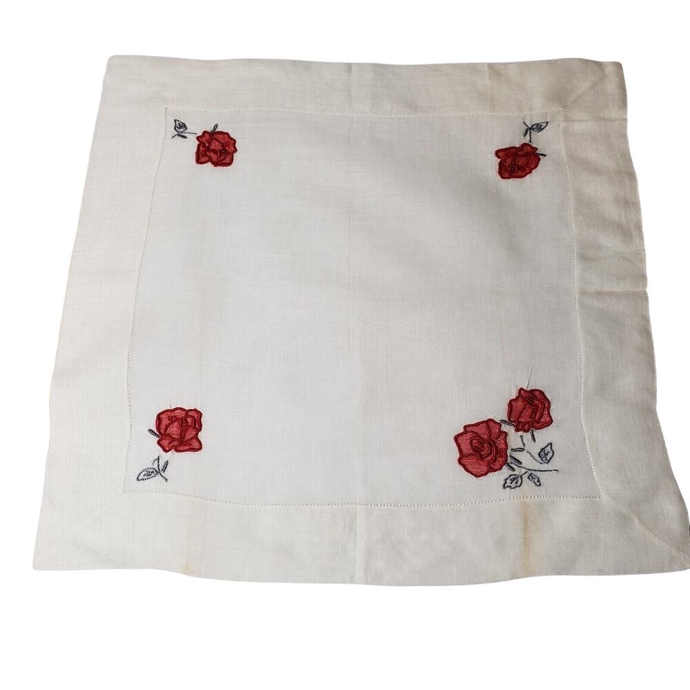 VTG 1960'S Hankie Red Rose Embroidered Flowers Bridal Wedding Something Old - Picture 4 of 12
